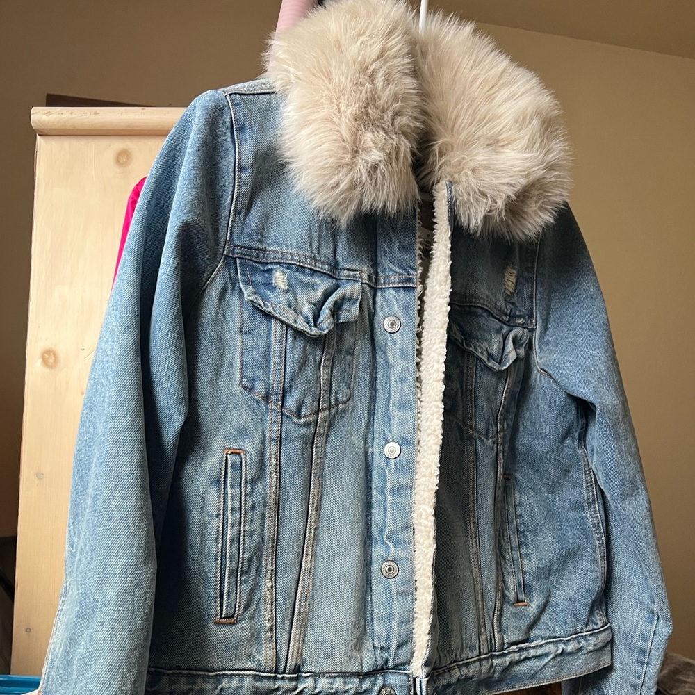 Abercrombie & Fitch limited denim Sherpa jacket fur lining/removable
